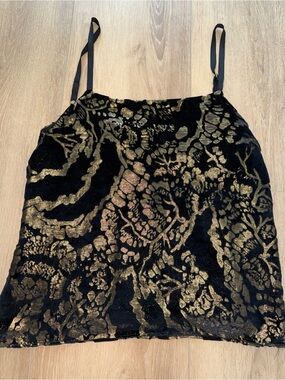 Alice + Olivia Black Gold Foil Silk Lined Tank Top Shirt Blouse Small S